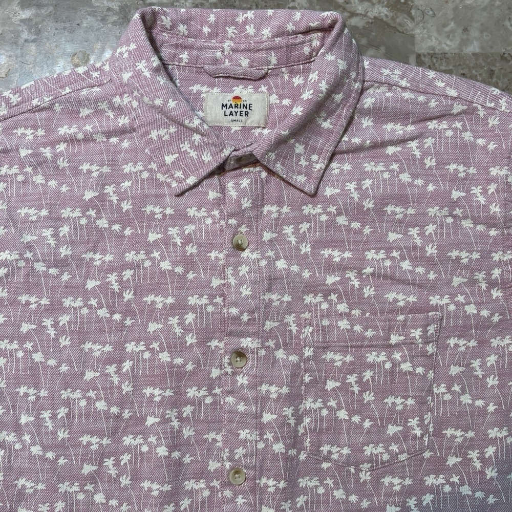 Marine Layer Shirt Mens Small Pink Stretch Selvage Short Sleeve Button Floral